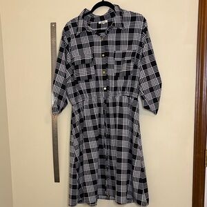Black and White Plaid Button-Up Dress